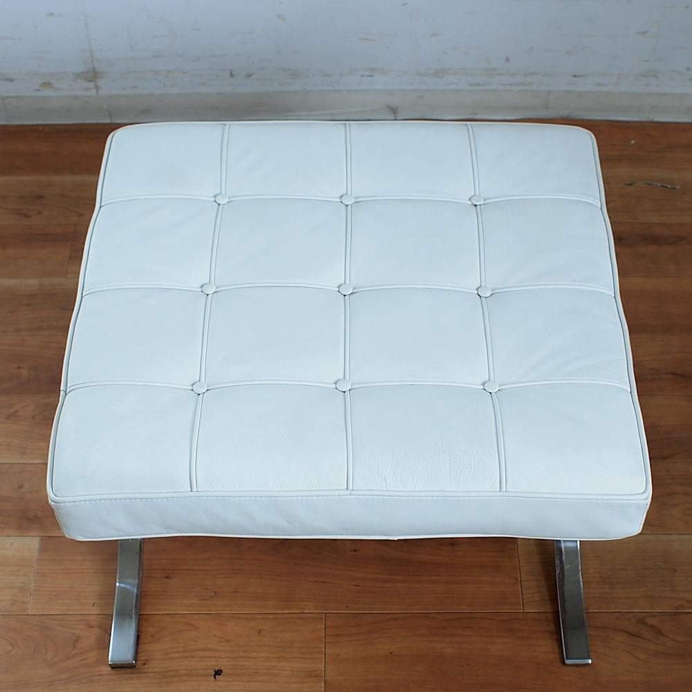 リプロダクト品 本革 バルセロナチェア用オットマン 白/ホワイト
