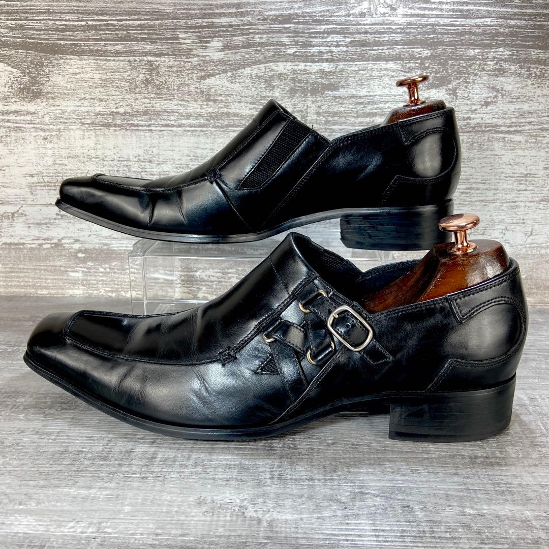 592【美品】KATHATINE HAMNETT 革靴 黒 モンク風25.5cm