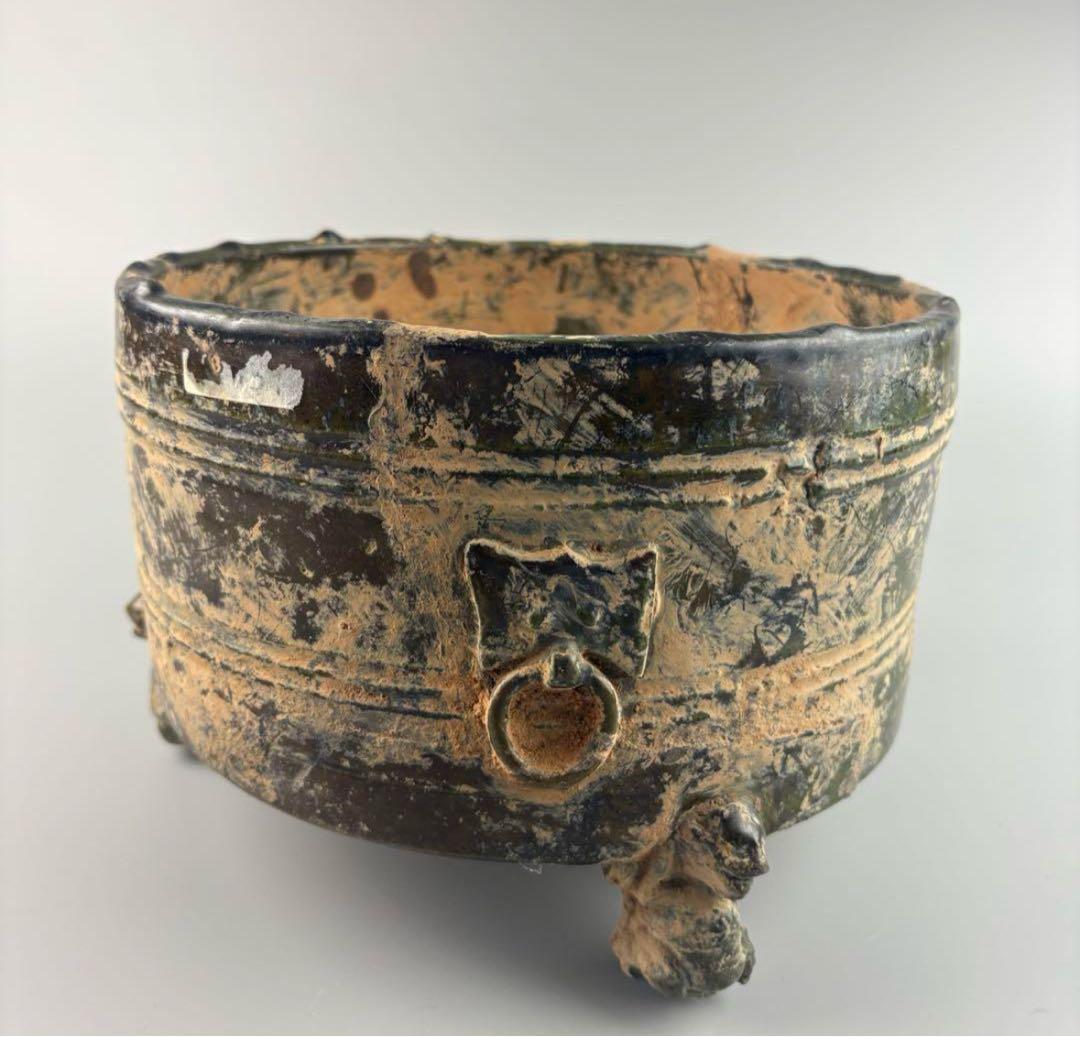 漢緑釉 三足 獅子 中国 陶器