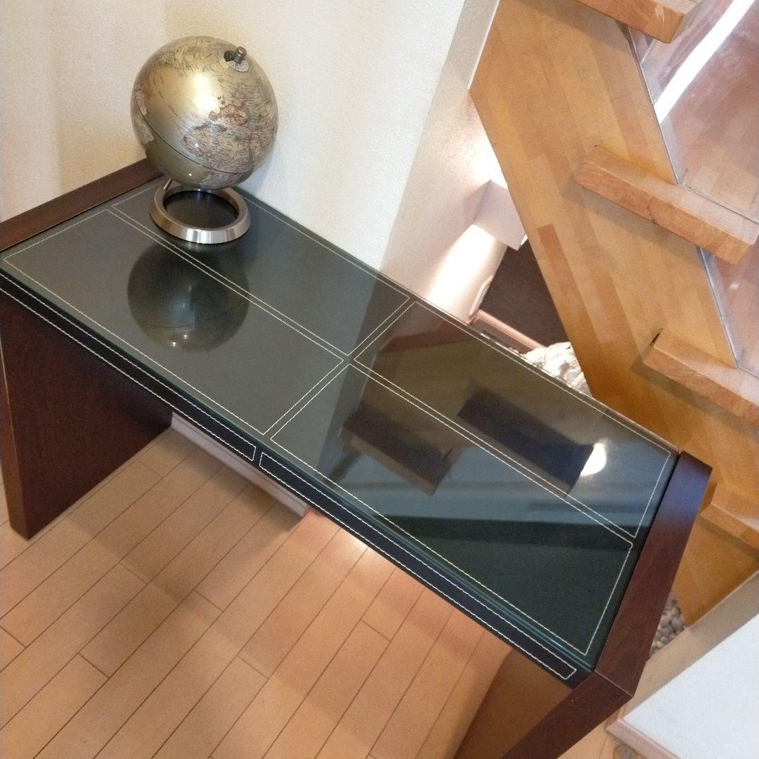 【美品】かっこいいガラストップ レザー張り調テーブル イスセット