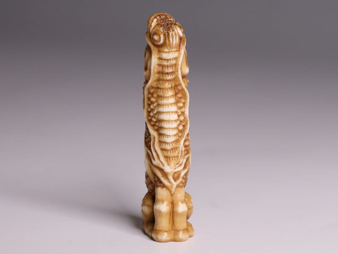 時代 堤物 根付 置物 鹿角 麒麟 全長7.6cm 神獣 彫刻【CM258】