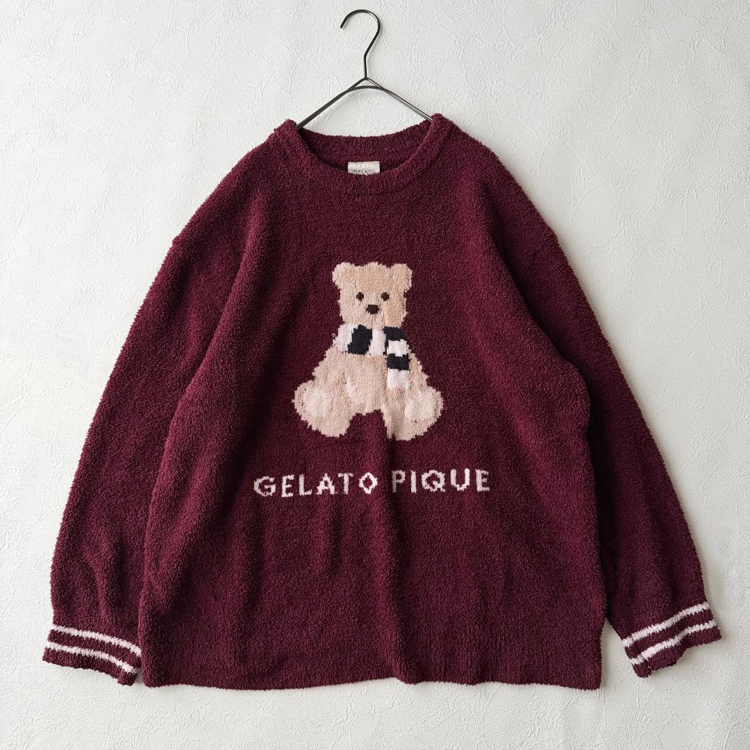 ジェラートピケ ルームウェアセット ベア 上下 ボルドー バーガンディ フリー