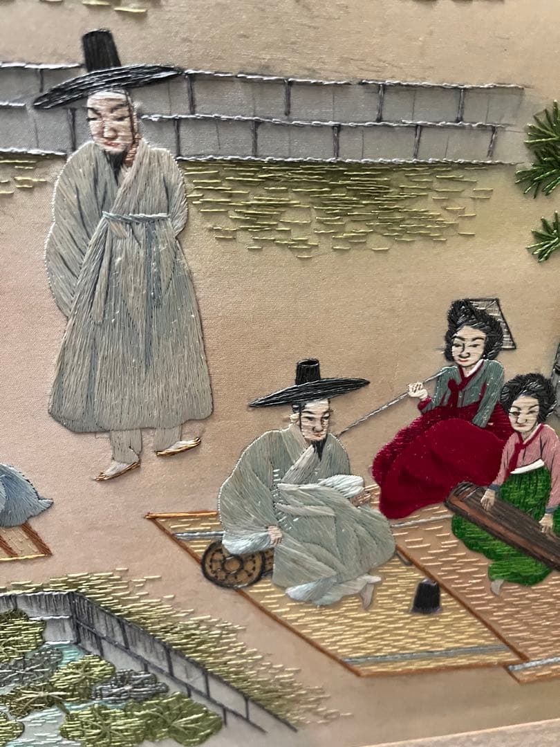 韓国　刺繍　パーテーション　六折　屏風