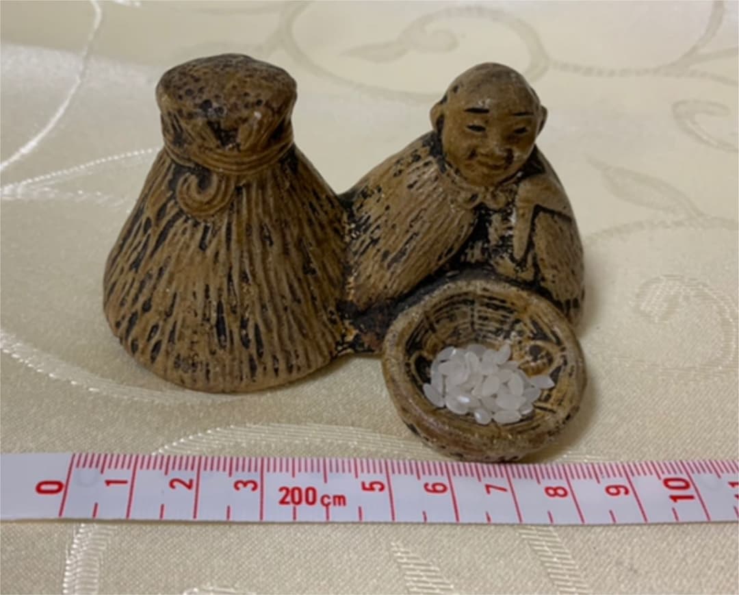 水戸　偕楽焼　農人形　在印　年代物