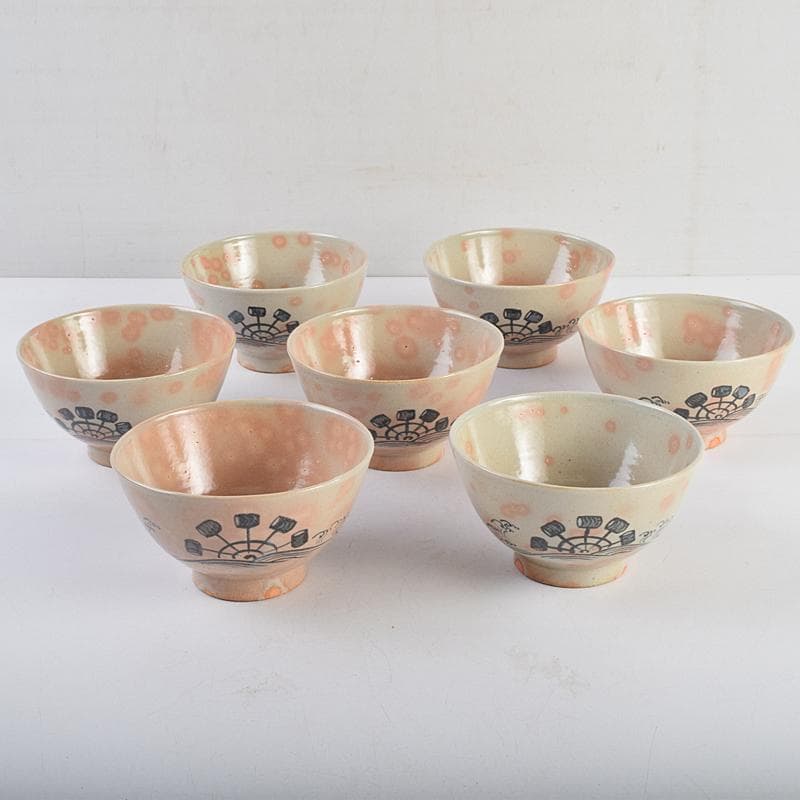 和食器　萬古焼　八幡窯　水車文　数茶碗　十四客　共箱　M　R9415B