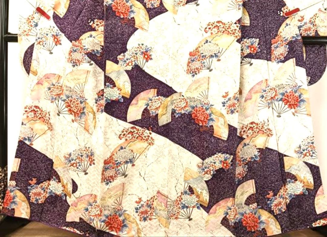 振袖 フルセット５点特価　サイズM正絹　 扇子花文　刺繍西陣袋帯