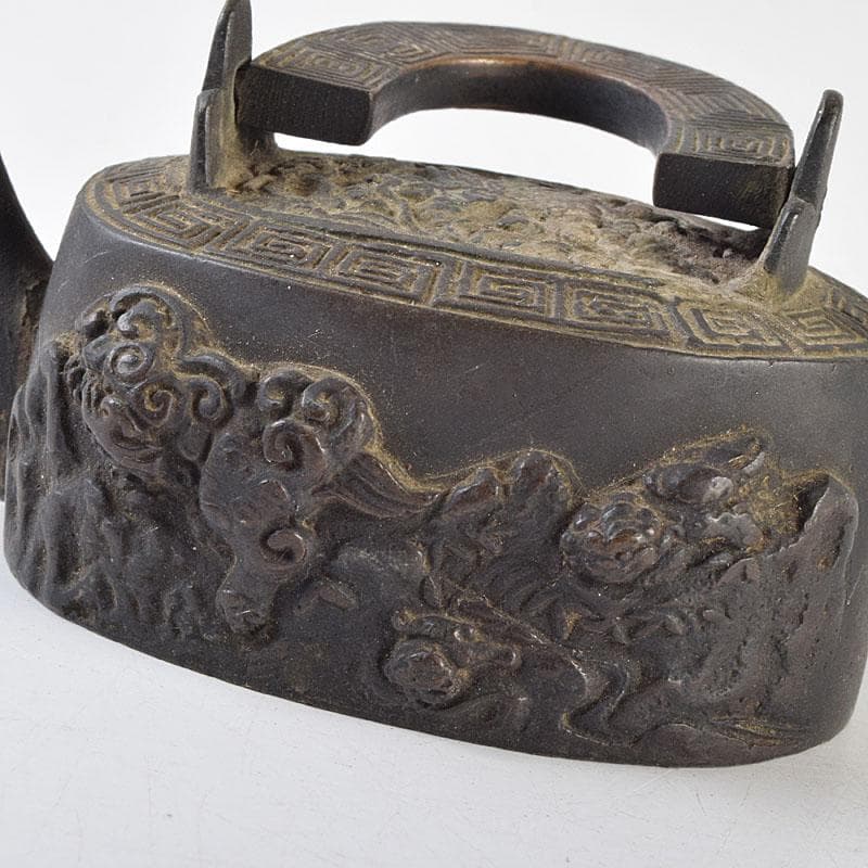 中国　古銅　神獣雷刻　水滴　書道具　V　R9176