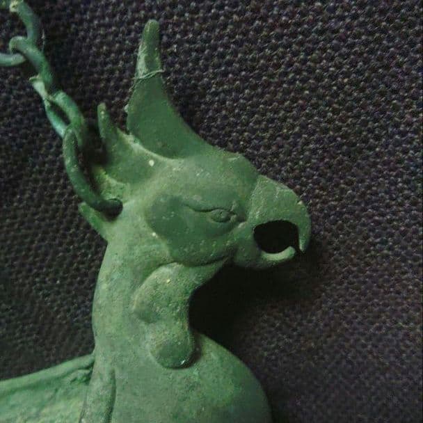 銅製　鳳凰　吊り花生　青銅製　吊り花器　舟形　時代物　カ10