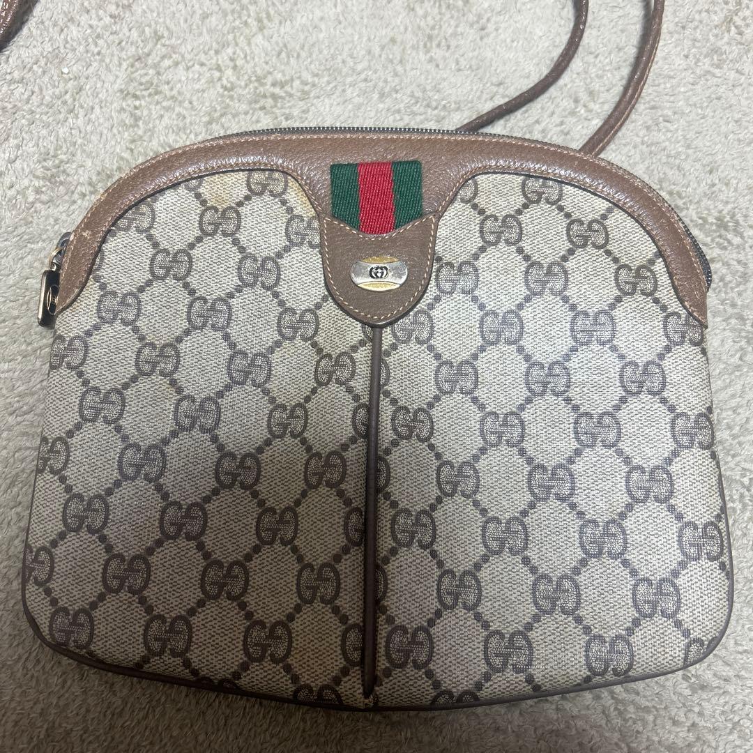 GUCCI オールドグッチ シェリーライン GG柄　レザーショルダーバッグ