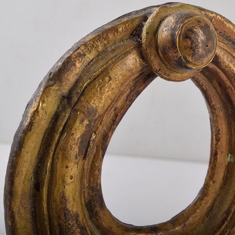 仏教美術　古銅鍍金　絡子環　円環　置物　縁起物　唐木台座付　C　R9219