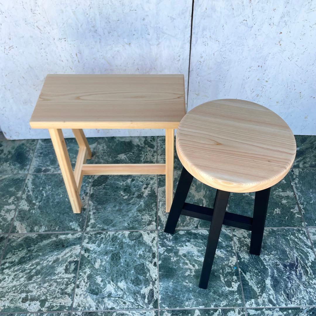 kaou　国産ひのき　丸椅子　木製スツール　ベンチ　2脚