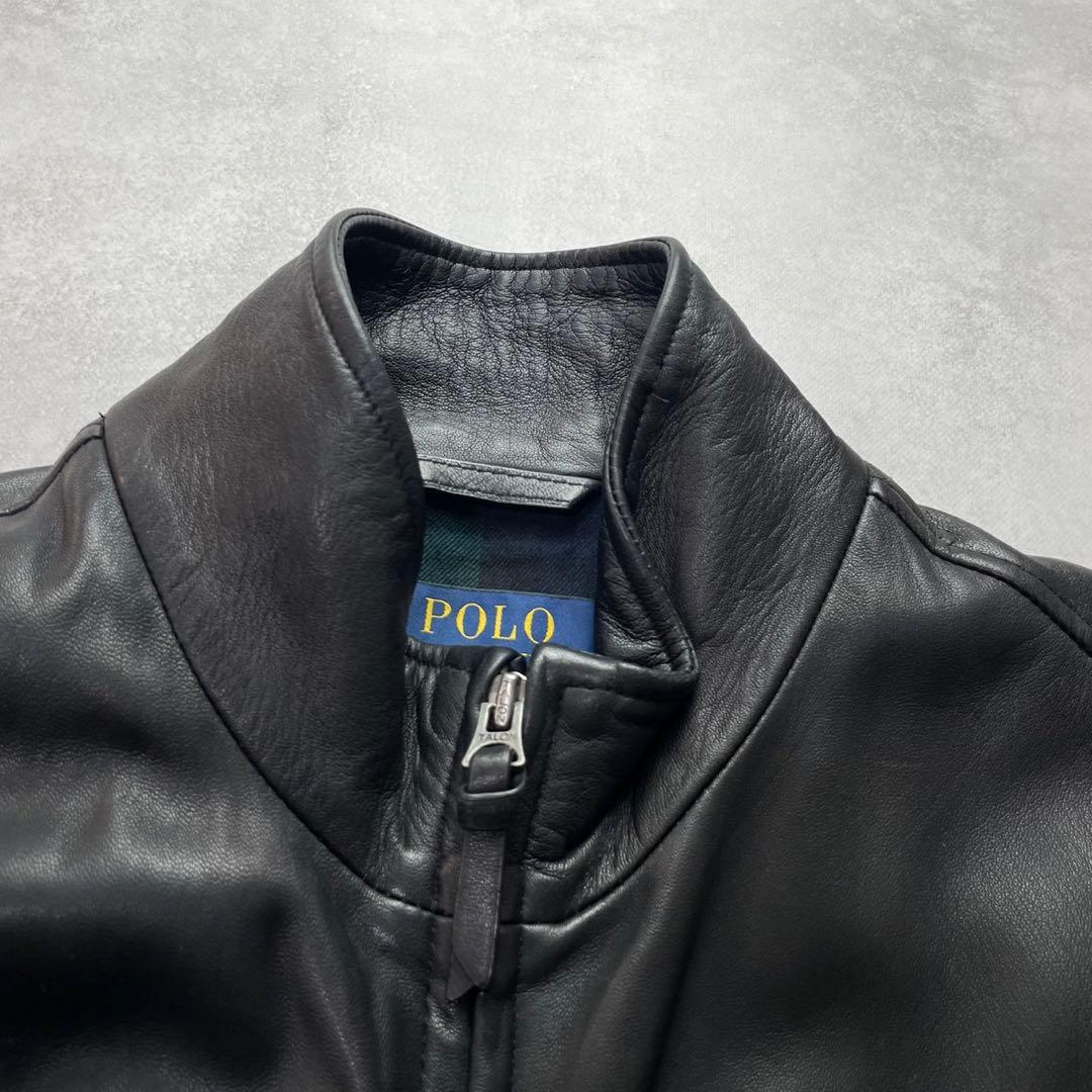 極美品 ポロラルフローレン シングルライダースジャケット 羊革 チェック ポニー