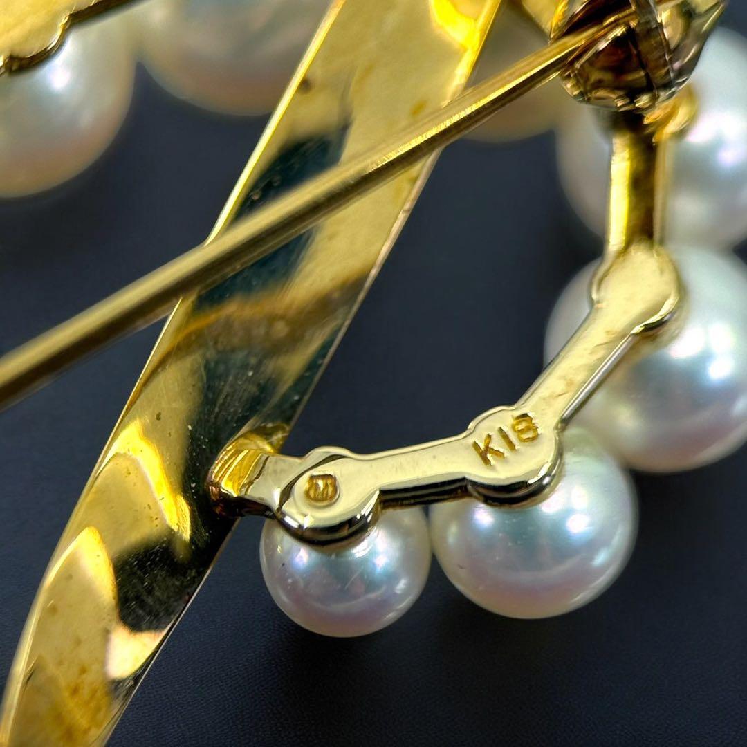 【極上】ミキモト　K18 アコヤ　本真珠　パール　ブローチ　コサージュ