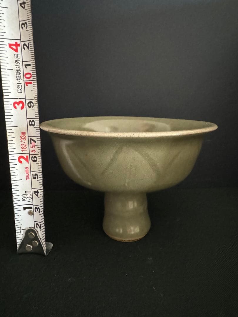 中国骨董　元　青磁　龍泉窯　馬上杯　高足杯　酒器　湯呑　唐物　古美術(N-9)