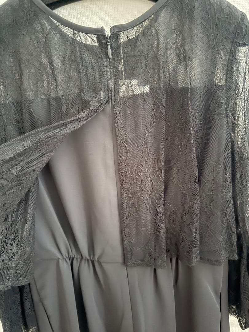 ヤマダヤ　リルフェテ　レース使いパンツドレス　オールインワン　チャコールグレー