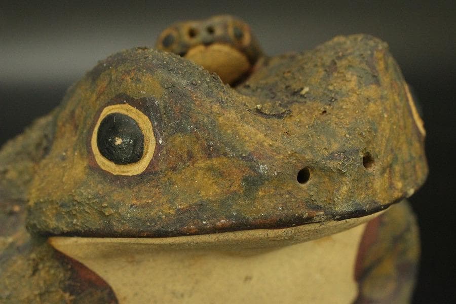 古い 陶製 蝦蟇 二件(ZE478)