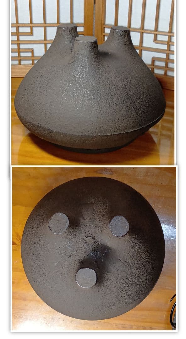 【未使用品！】 茶道具/朝鮮風炉釜 茶器 鉄瓶 鉄釜 唐銅蓋 釜環 茶釜 美品！