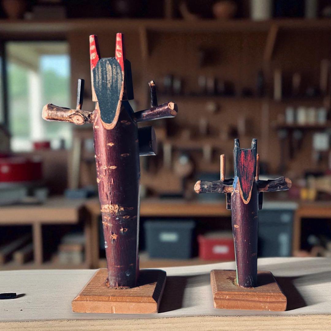 戦前廃絶古玩 秋田県角館・郷土玩具・桜人形佐々楽（ササラ）舞×2体セット