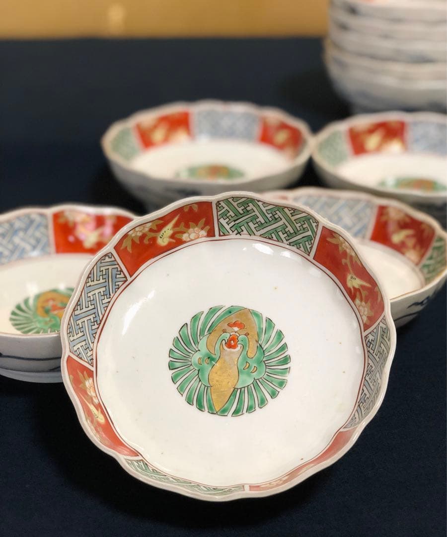 《R》伊万里 金彩 赤絵 孔雀 なます皿5客 膾皿　250925あ4