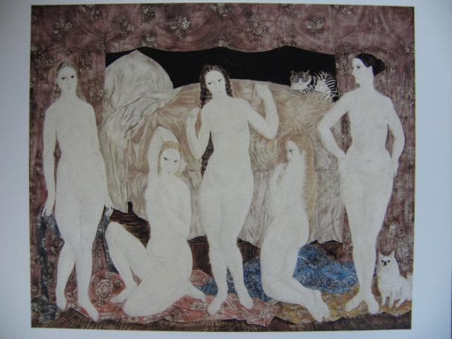 藤田嗣治、【五人の裸婦】、希少な画集より、新品高級額・額装付、状態良好