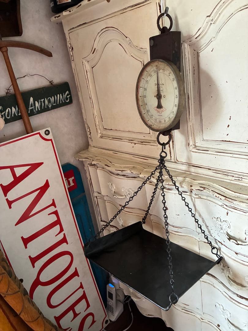 アンティーク　ハンギング　スケール　お皿チェーン付き　秤はかり　アメリカ100年