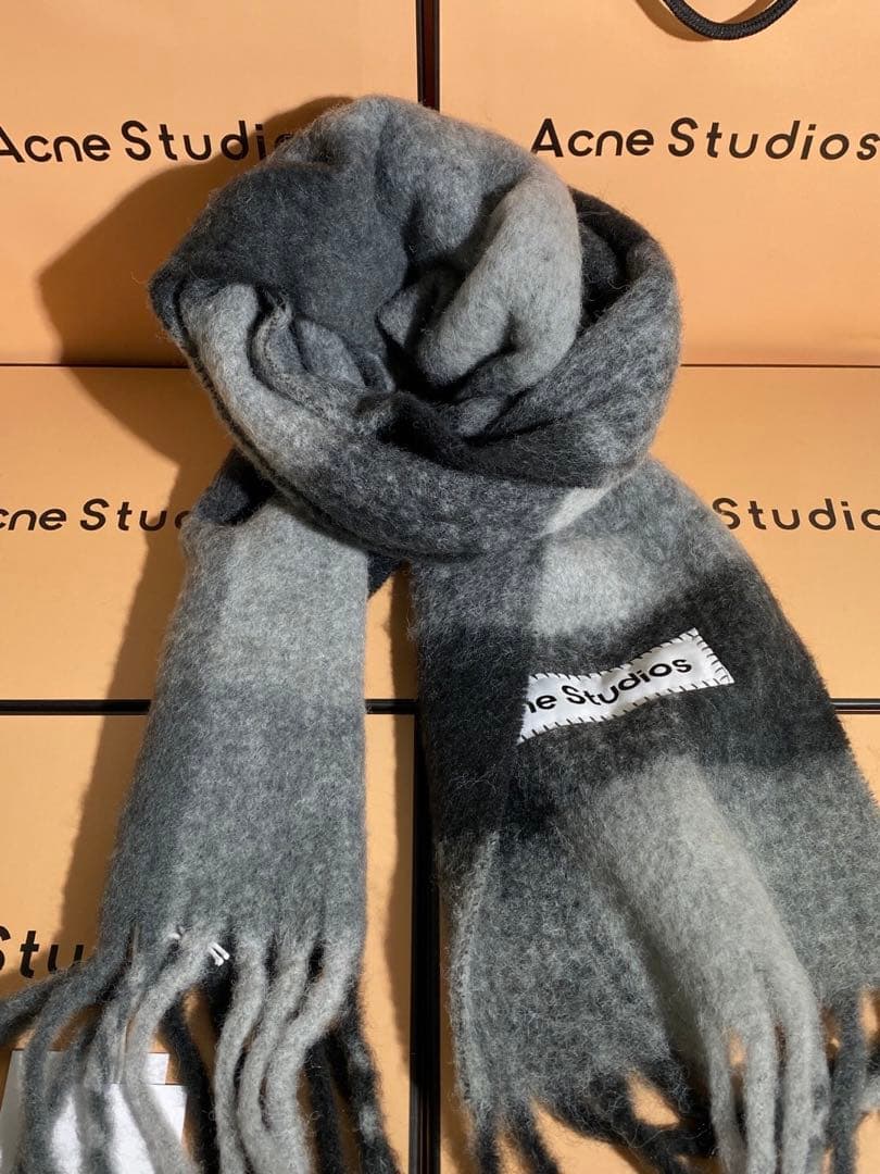 Acne Studios チェック柄マフラー ブラック