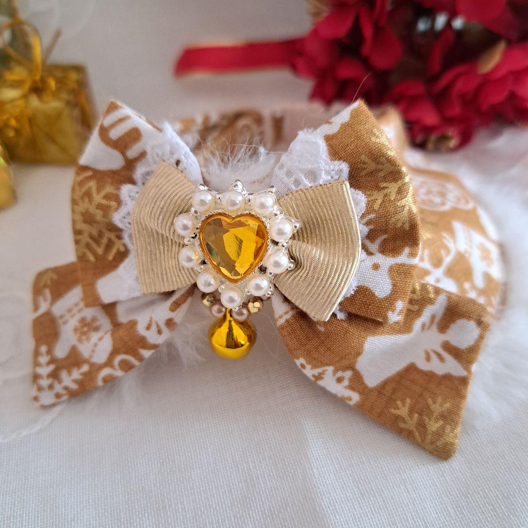 クリスマスシリーズ(ゴールド)わんちゃん猫ちゃん用襟つき首輪