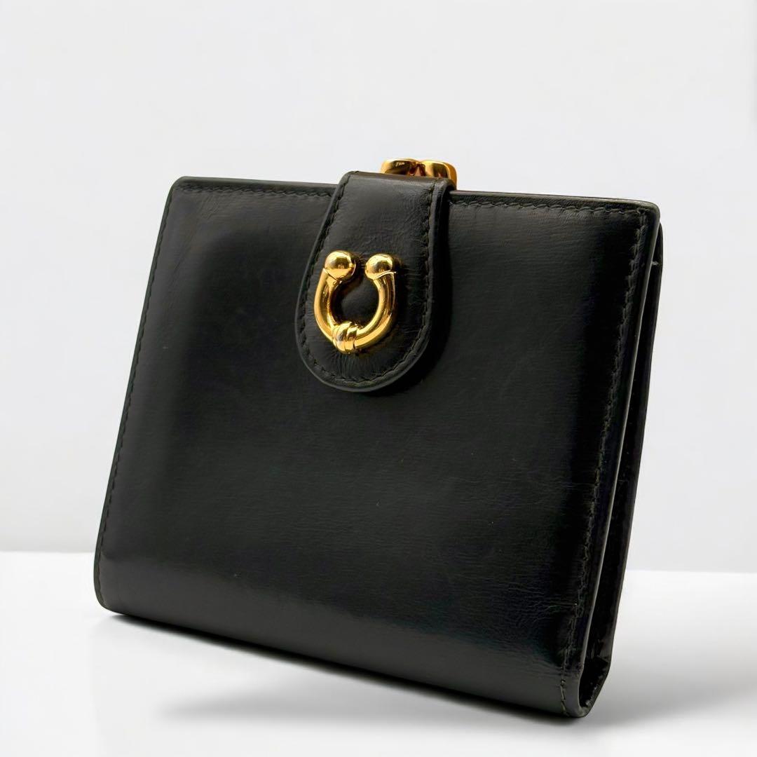 希少✨GUCCI グッチ 二つ折り財布 がま口 レザー ブラック イタリア製
