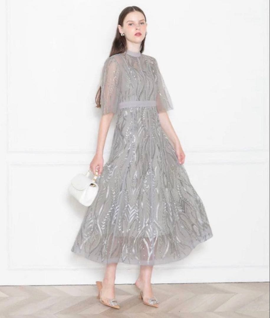 leja オケージョン　シースルーパーティードレス グレー　ドレス