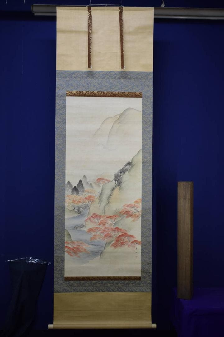 模写/四条派の祖/松村呉春の弟/松村景文/秋景山水図/紅葉/布袋屋掛軸HH-18