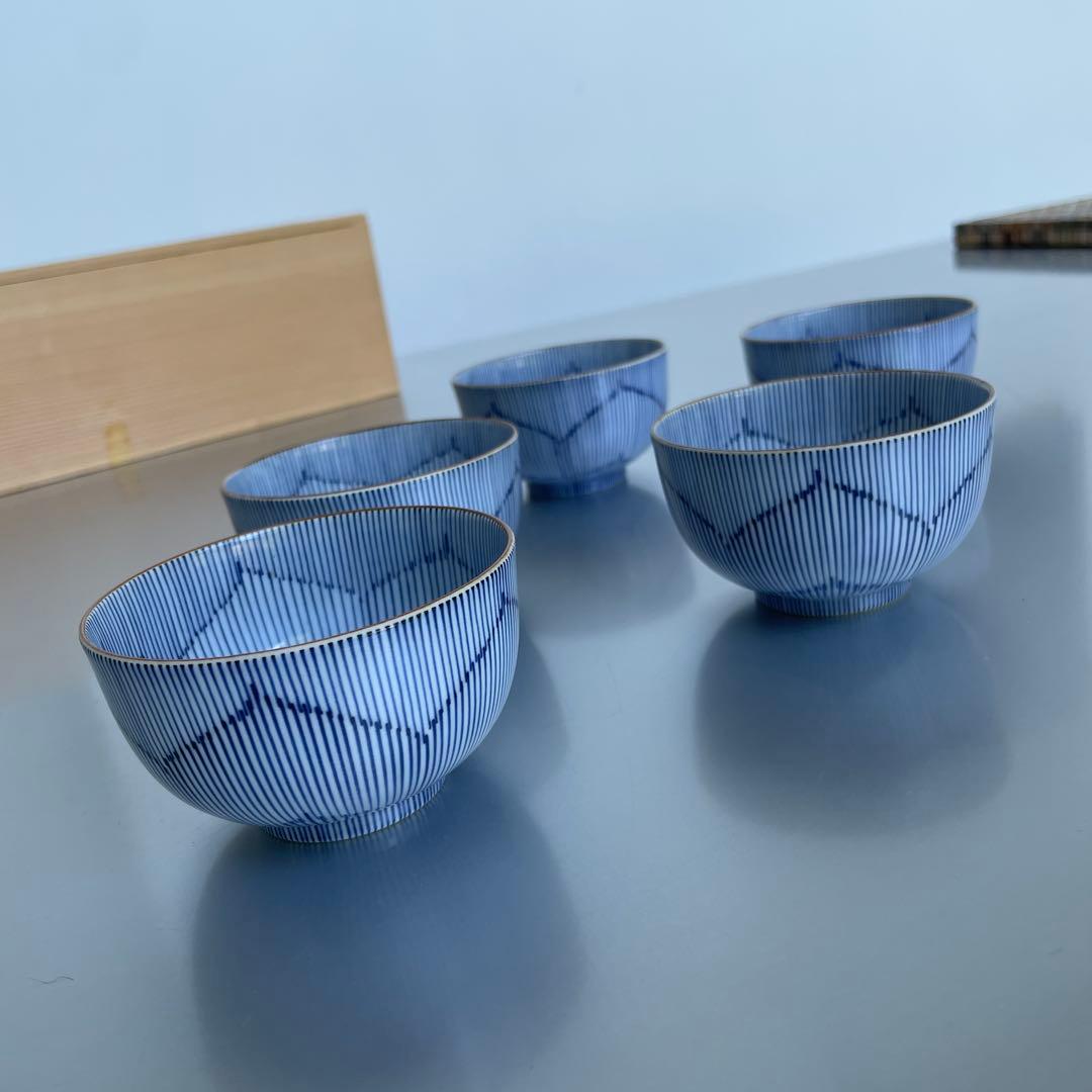 最終価格　馬場京泉　京焼・清水焼　桔梗文湯呑　5個セット