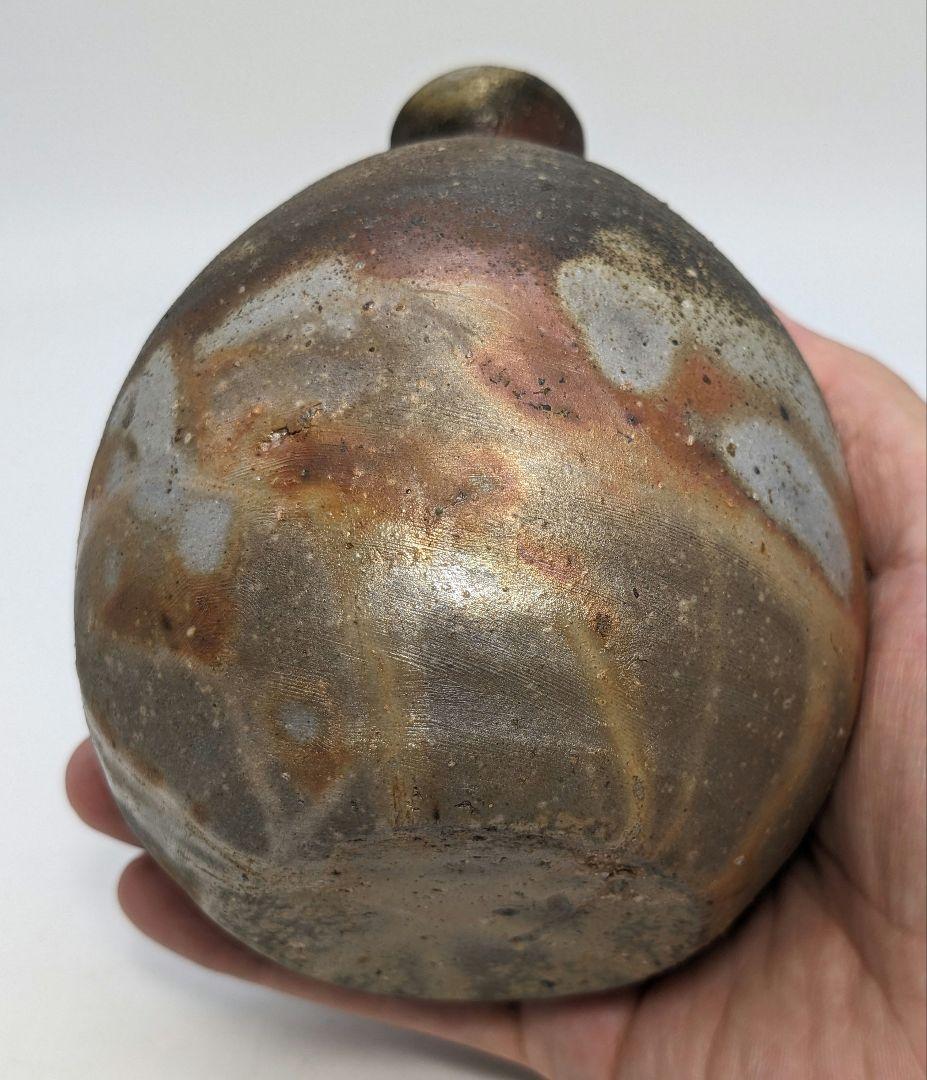 藤原謙（三代目藤原楽山） 造 備前焼 金彩緋襷徳利&酒呑 合箱合布 ぐい呑 酒器