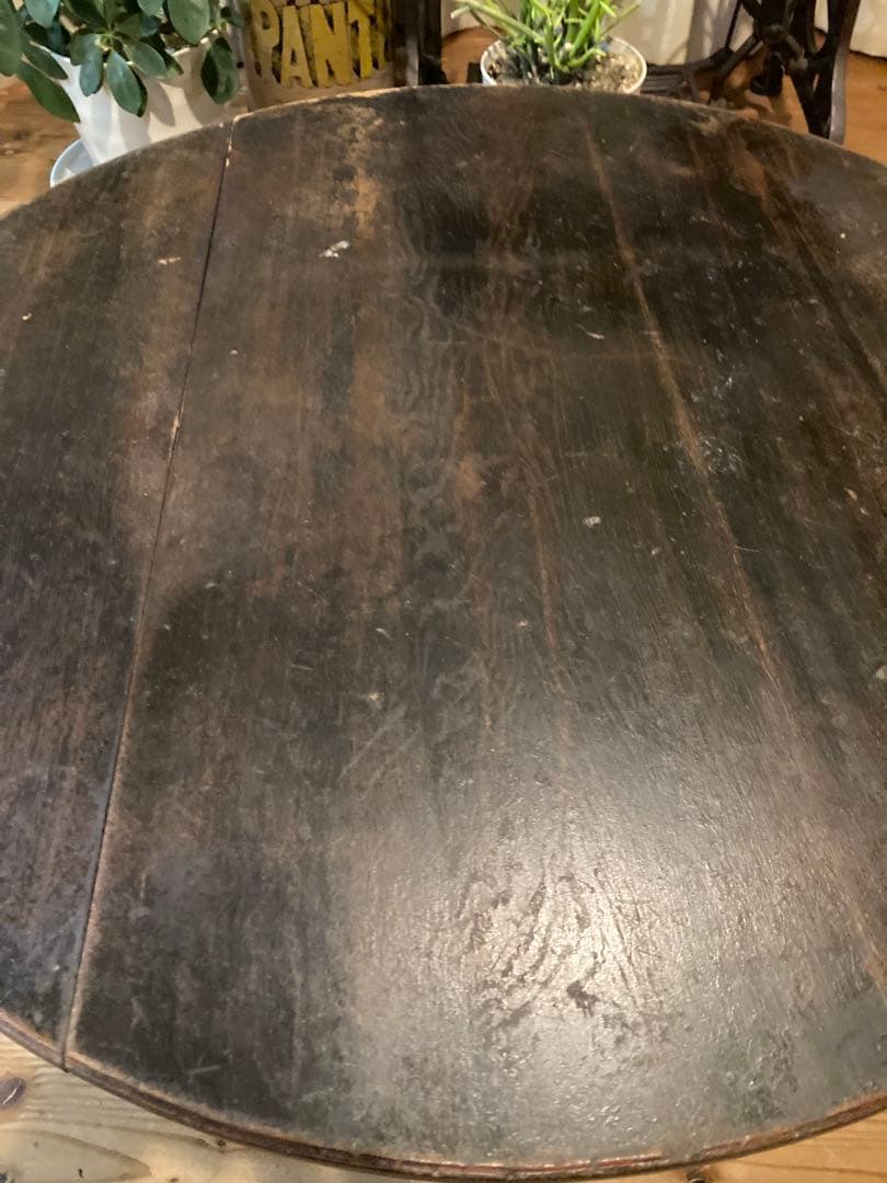 昭和レトロ　古い木製丸ローテーブル　折畳丸ちゃぶ台17直径900