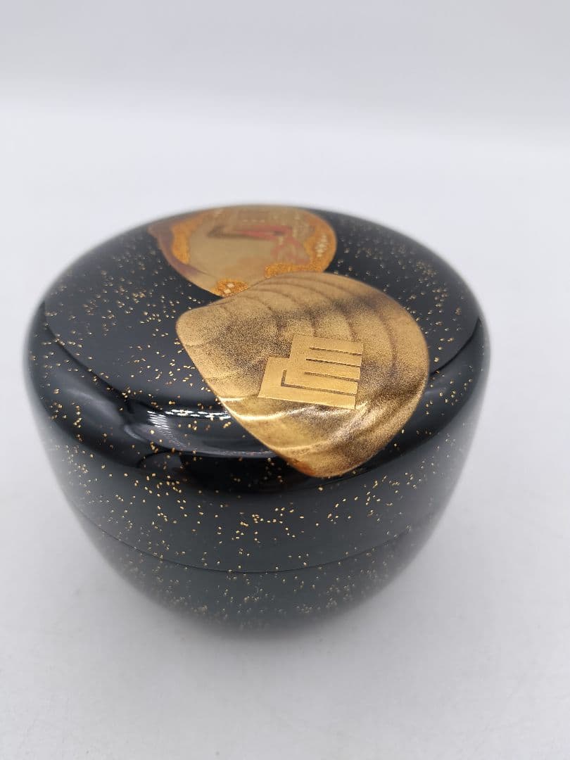 c650 平棗 貝合せ蒔絵 源氏29帖目『行幸』輪島 野井景斉 木箱 茶道 古物