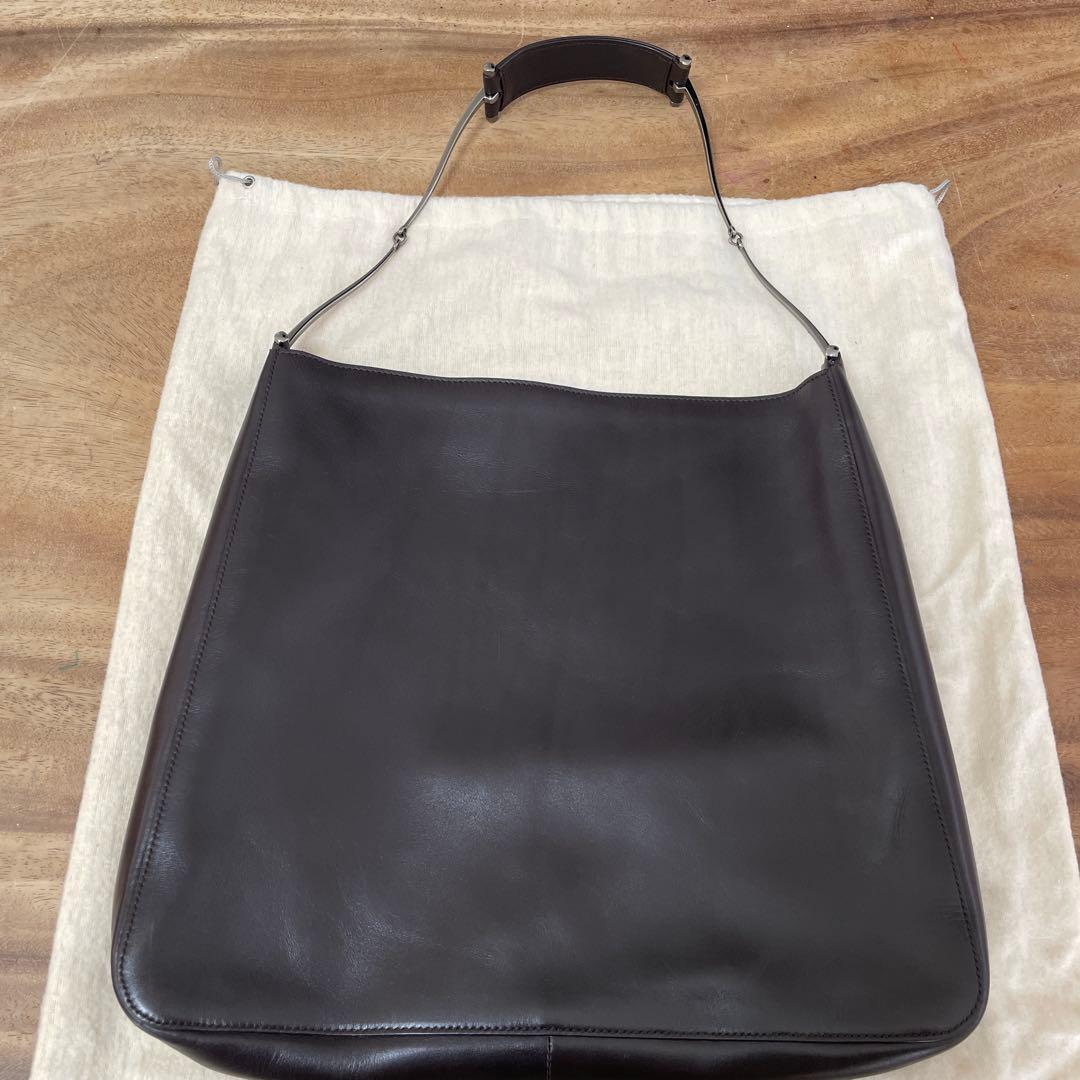 グッチ　ダークブラウン レザー ショルダーバッグ