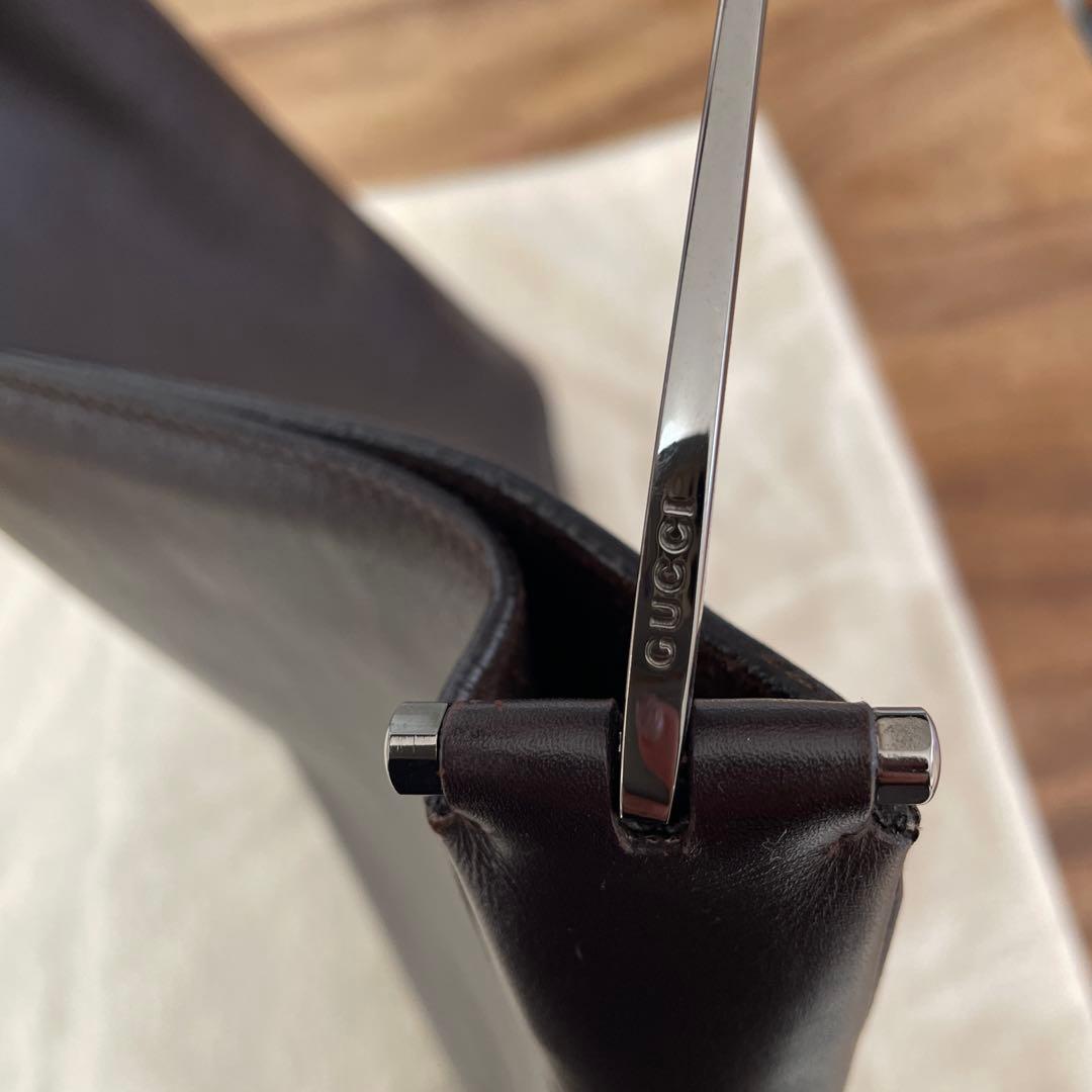 グッチ　ダークブラウン レザー ショルダーバッグ
