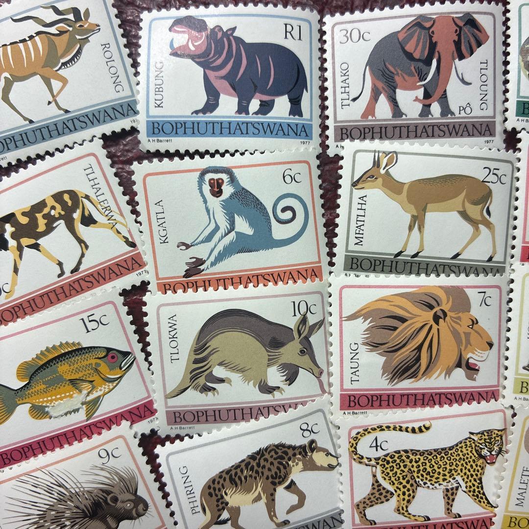 76696セール現品限　外国切手　南阿ボフタツワナ発行動物17種揃