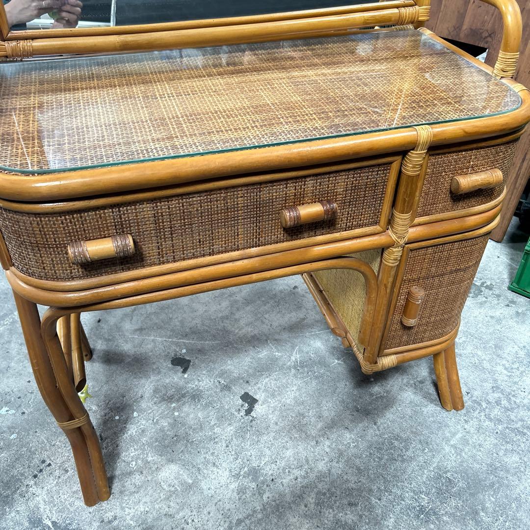 ラタン製ドレッサー・鏡台 アーチ型ミラー