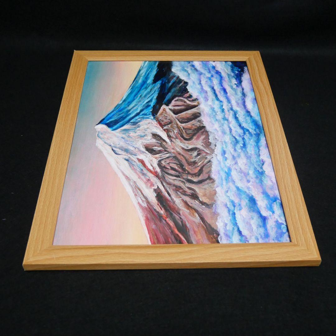 油絵 油彩 油彩画 絵 絵画　【雲海の朝焼けに染まる富士山】