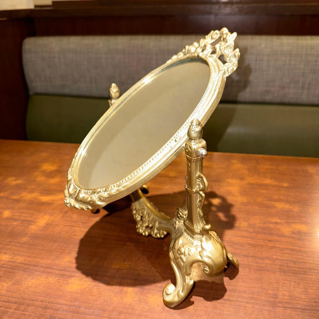 France Vintage スタンドミラー 真鍮 30cm アンティーク鏡