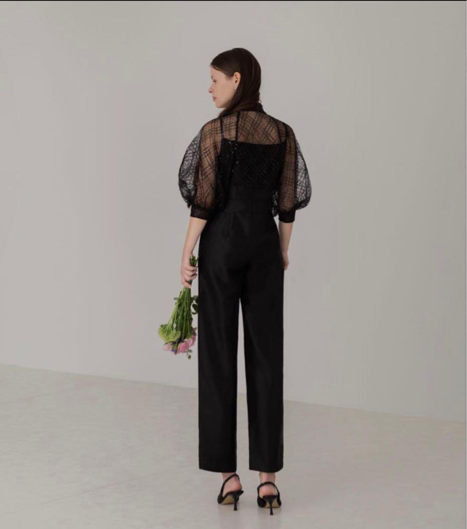 【LEJA】ドット柄スパンコールパフスリーブボレロオールインワンドレス M