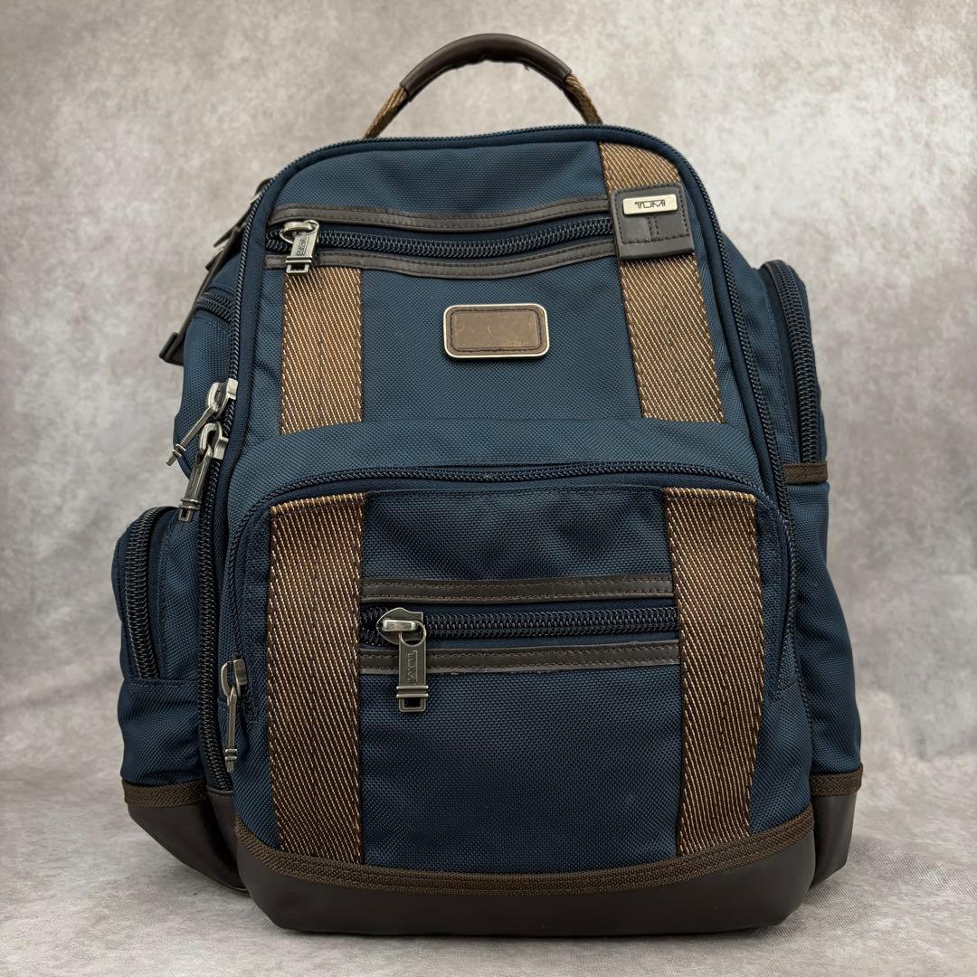 【美品✨】トゥミ バックパック リュックサック ビジネス レザー ネイビー 紺