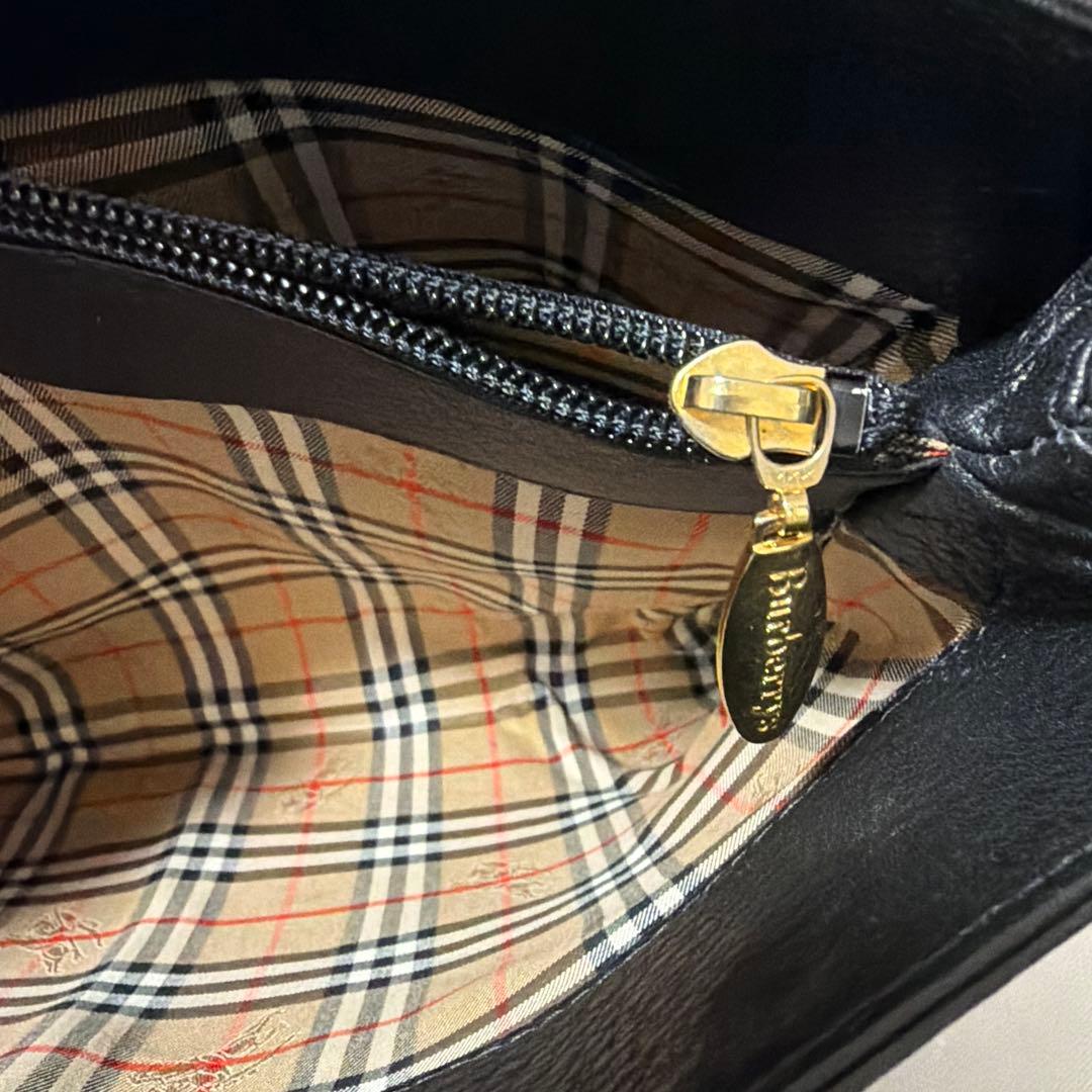 美品　BURBERRY バーバリー　ノバチェック柄　シボ革　トート　ハンドバッグ