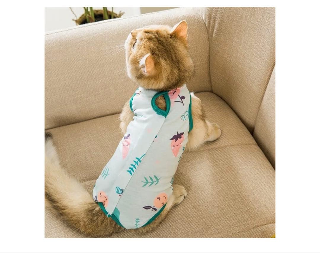 【新品】猫 術後服回復スーツ 通気性抜群 舐め防止 ジャンプスーツ型グリーンXL