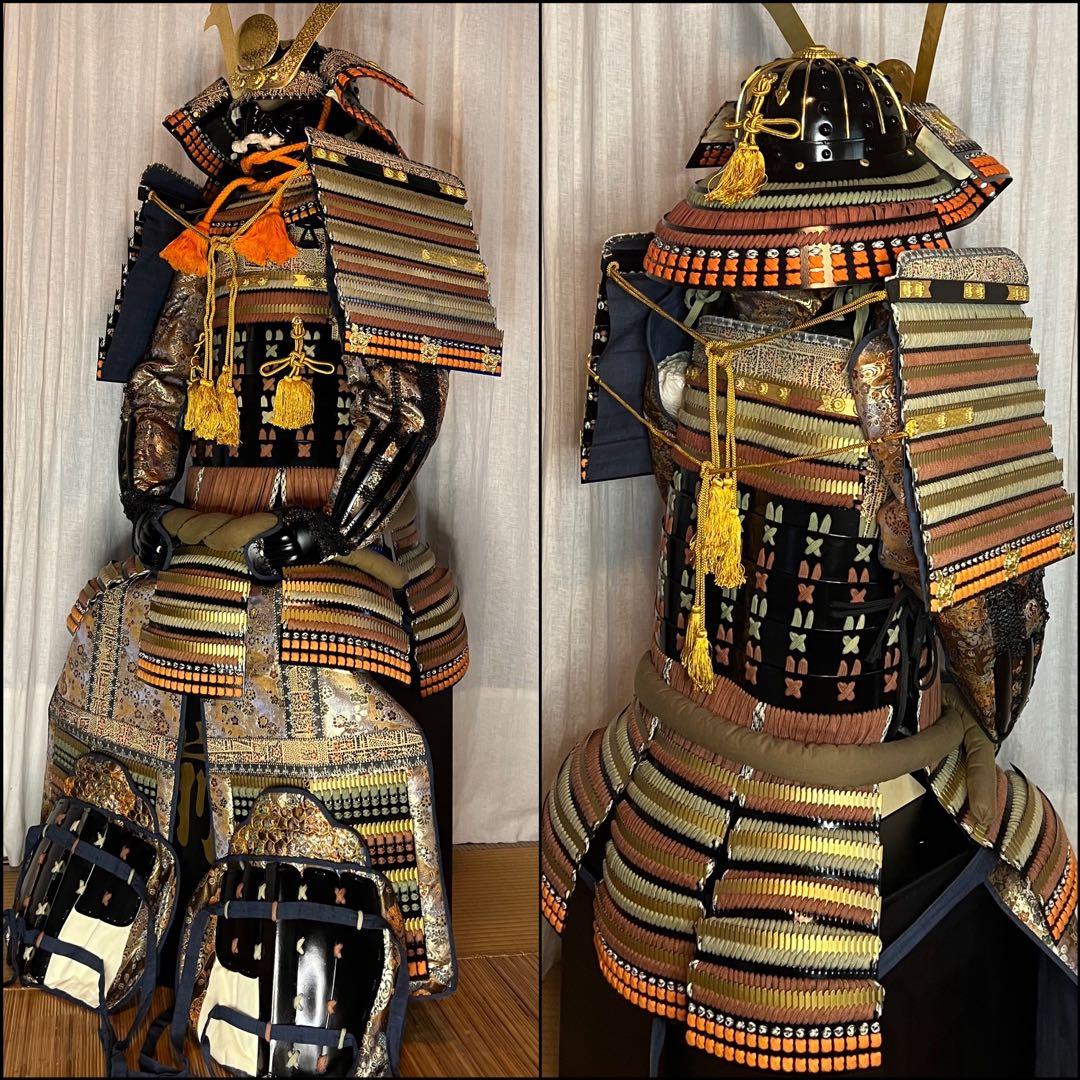 『新品同様 美品！』濃黄•茶糸威 鉄地黒胴当世具足 【甲冑 等身大】 鎧 一式