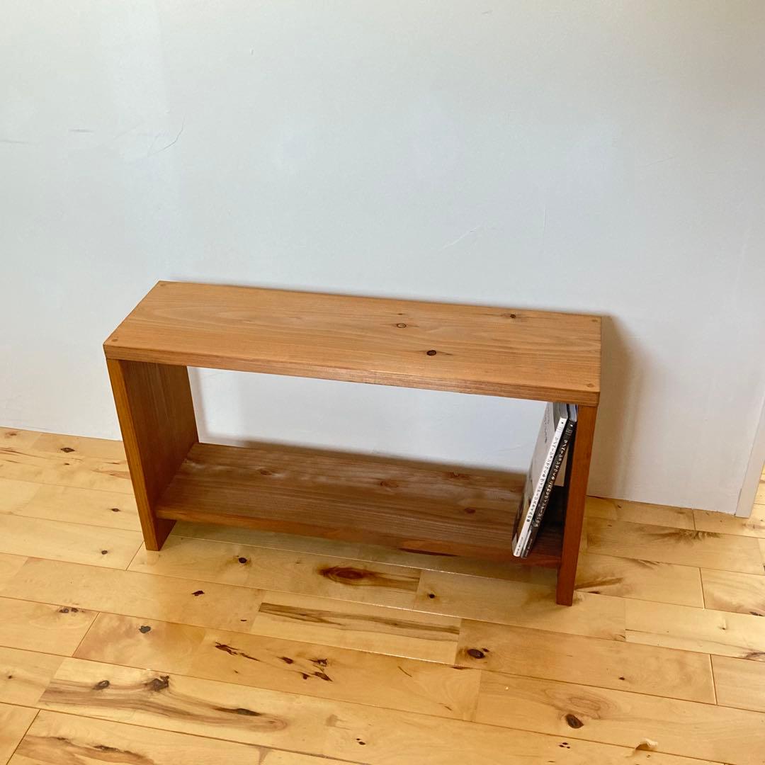 【幅70cm】　天然木一枚板の棚付きスリムベンチ