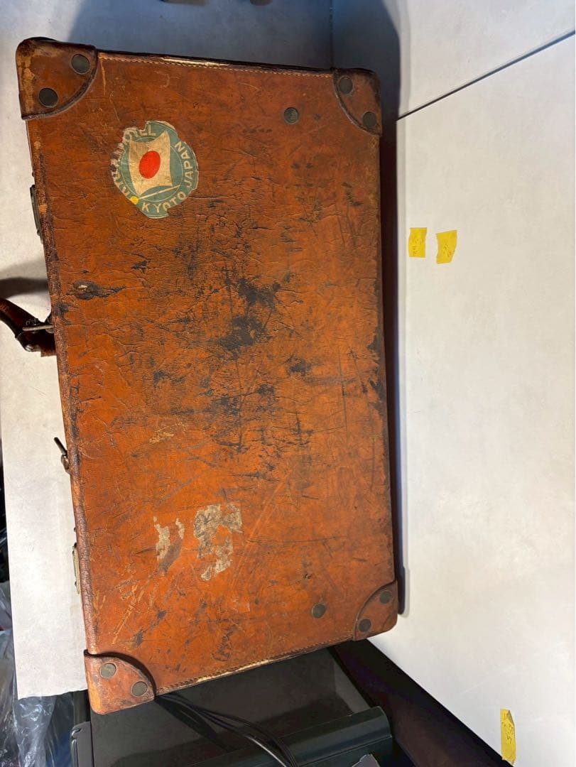 京都ホテル ラゲッジラベル付 1930年代 本革ヴィンテージトランク 昭和レトロ