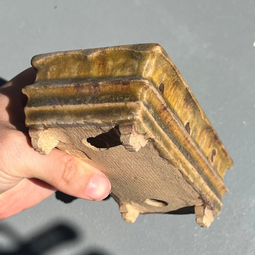 732.日本古鉢 飴釉長方 盆栽鉢 植木鉢 小品盆鉢13.8*7.8*5.2cm