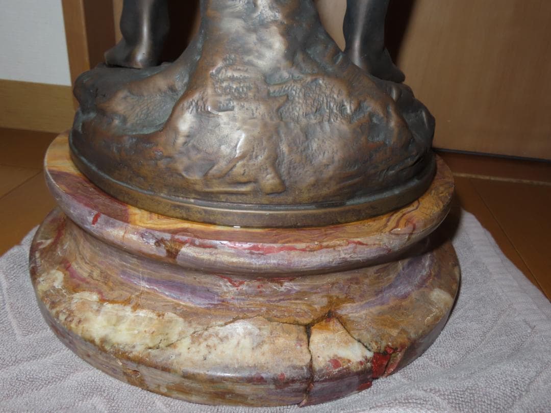 フランス彫刻家オーギュスト・モロー「少年と小鳥」 ブロンズ像　銅像　引き取り限定