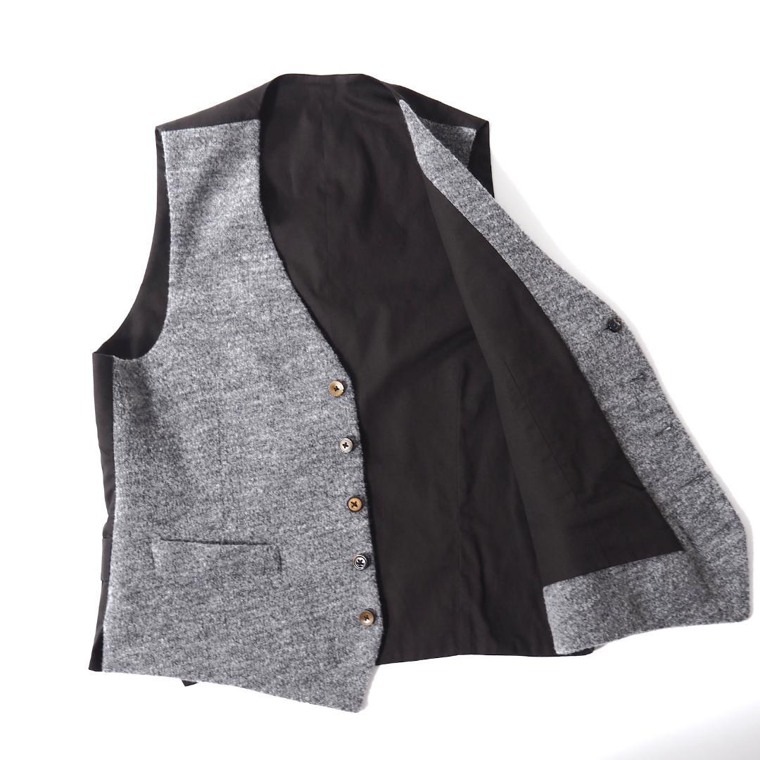 美品 希少 ラルディーニ ブートニエール付 ウール ジレ ベスト グレー